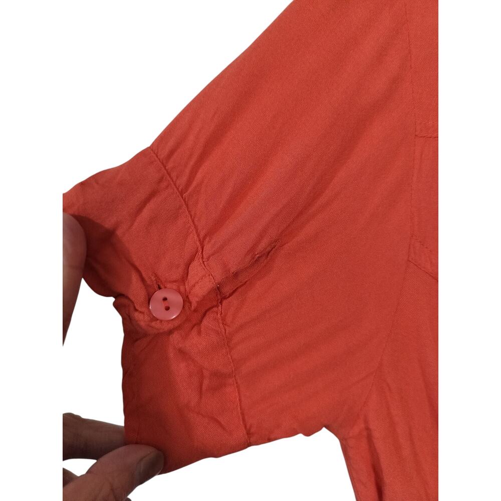 3735) J Gee Orange Button Down Short Sleeve Safari Baby Doll Dress Medium - Picture 3 of 7